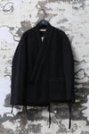 AVIVA JIFEI XUE 24 Autumn and Winter Wool Linen Satin Padded Short Kimono Jacket AJX-FW24-PSK-BWLS-HEI Black